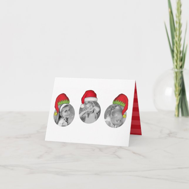 Multi Photo Santa Claus Elf Christmas Photo Card (Front)