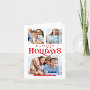 MULTI PHOTO simple modern Happiest Holidays red Holiday Card