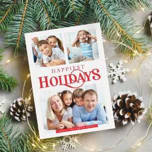 MULTI PHOTO simple modern Happiest Holidays red Holiday Card