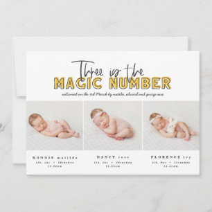 Multi photo triplet birth announcement