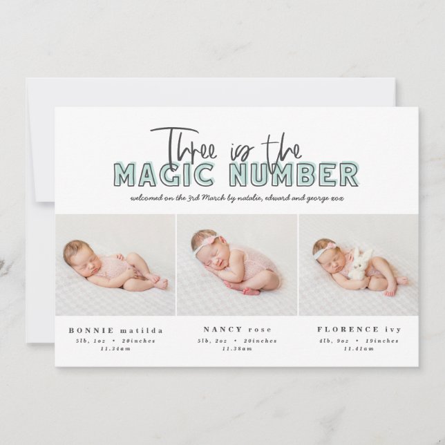 Multi photo triplet birth announcement (Front)