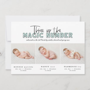 Multi photo triplet birth announcement