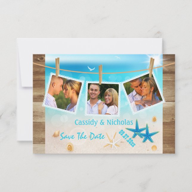 Multi-photo Tropical Beach Save The Date Card (Front)