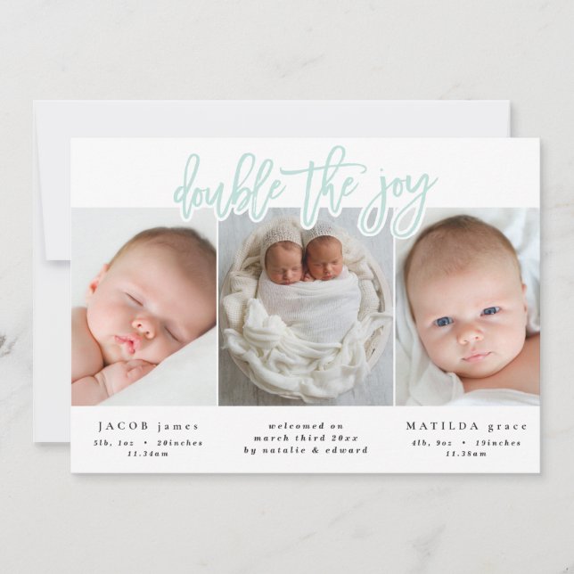 Multi photo twin birth announcement (Front)