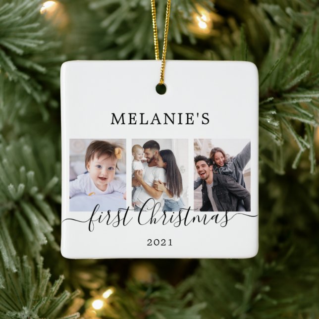 Multi photos first Christmas Baby Ceramic Ornament (Tree)