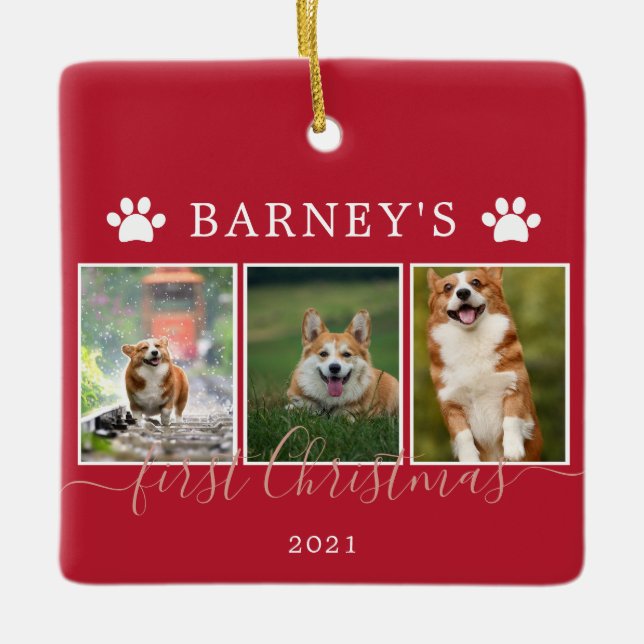 Multi photos first Christmas Dog Ceramic Ornament (Front)