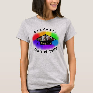 Multi Photos Graduation Cap Rainbow background T-Shirt