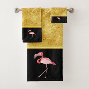 Multi pink colour Flamingos with blue eyes Bath Towel Set