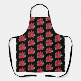 Multi- Poinsettia - Festive Apron - Black