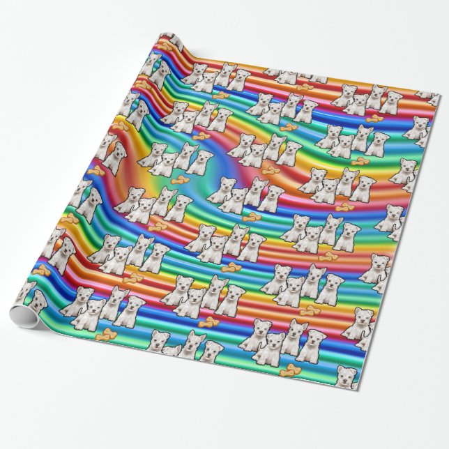 Multi pups rainbow giftwrap wrapping paper (Unrolled)