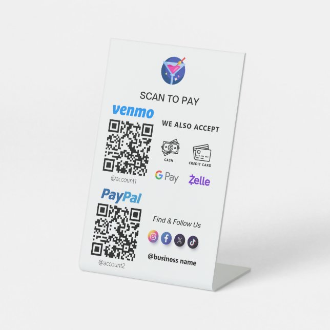 Multi QR Code Payment | White Scan to Pay  Pedesta Pedestal Sign (Front)