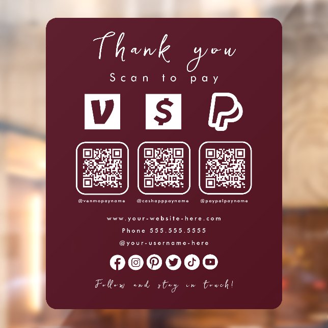 Multi QR Code Paypal Venmo Cash App Burgundy (Sheet 2)