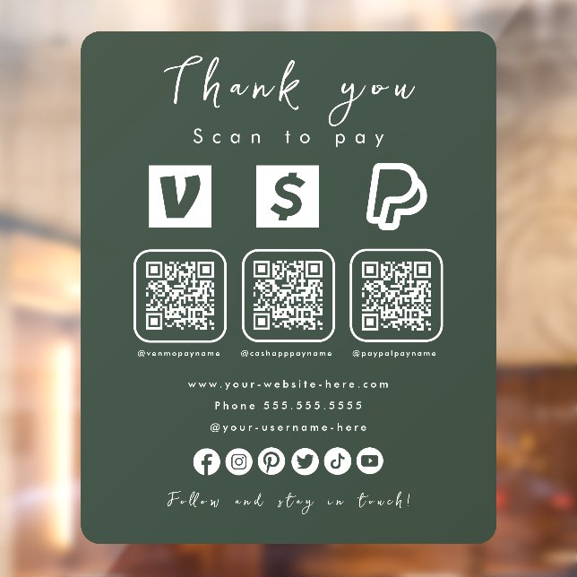 Multi QR Code Paypal Venmo Cash App Forest Green (Sheet 2)