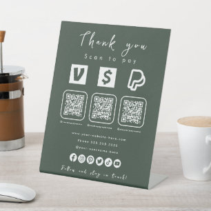 Multi QR Code Paypal Venmo Cash App Forest Green Pedestal Sign
