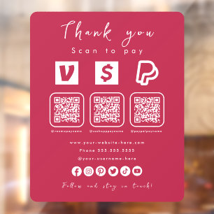 Multi QR Code Paypal Venmo Cash App Hot Pink