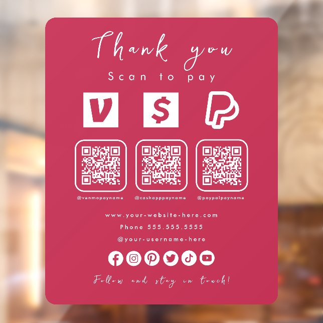 Multi QR Code Paypal Venmo Cash App Hot Pink (Sheet 2)