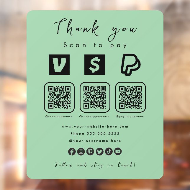 Multi QR Code Paypal Venmo Cash App Mint Green (Sheet 2)