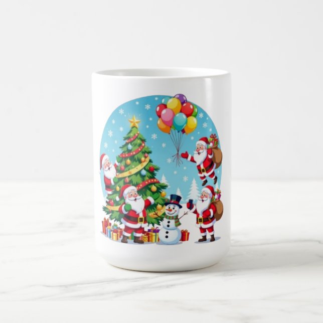 **“Multi-Santa Christmas Fun – 3D Cartoon Transpar Coffee Mug (Center)