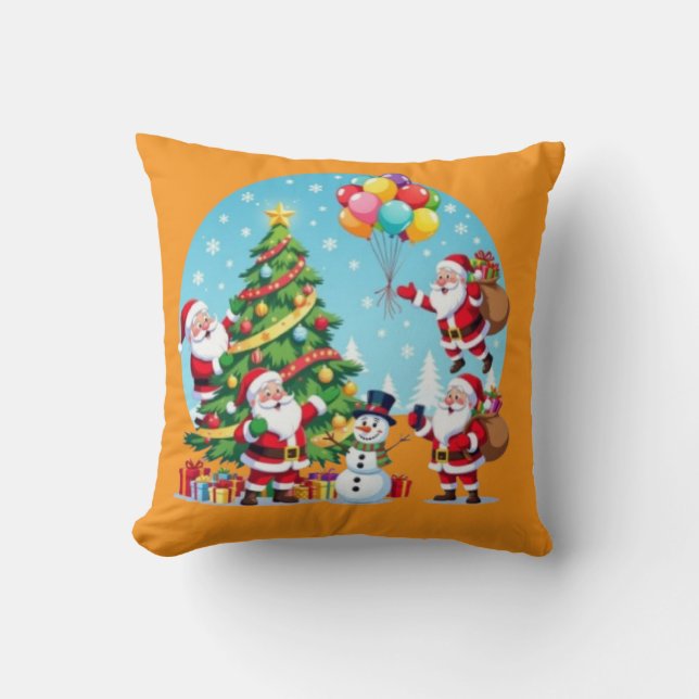 **“Multi-Santa Christmas Fun – 3D Cartoon Transpar Cushion (Front)