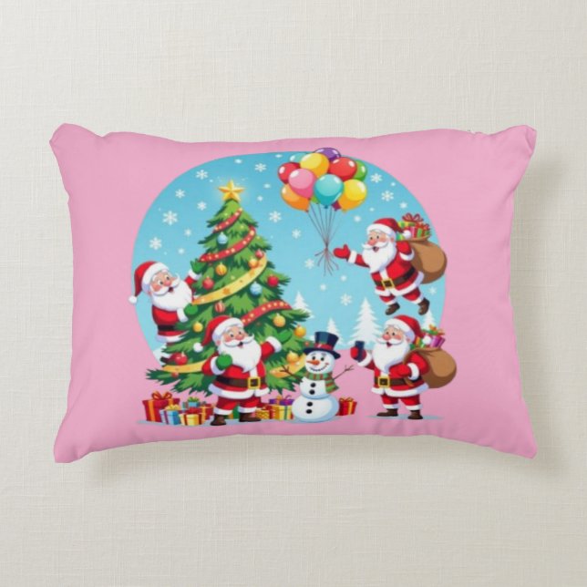 **“Multi-Santa Christmas Fun – 3D Cartoon Transpar Decorative Cushion (Front)
