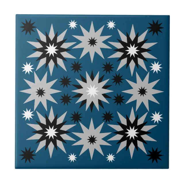 Multi Shaped Sun Bursts | Ocean Blue | Ceramic Tile (Front)