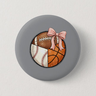 Multi Sport Ball Pink Bow Baseball Football 6 Cm Round Badge