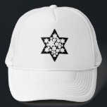 Multi Stars Star of David Trucker Hat<br><div class="desc">Black Star of David with lots of white stars in the centre.</div>