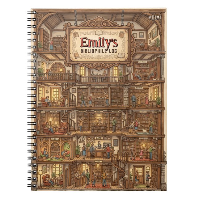 Multi-Story Grand Library Bibliophile Log Notebook (Front)