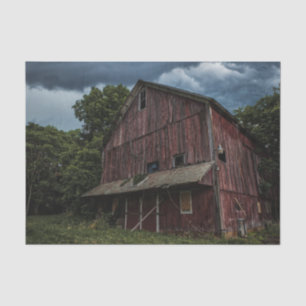 Multi-Story Large Red Barn Under Stormy Skies Tissue Paper