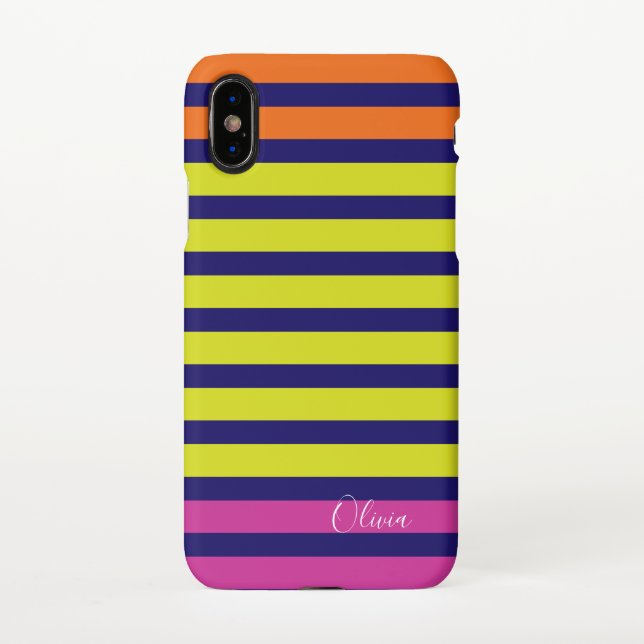 Multi Stripe personalise name monogram iPhone Case (Back)