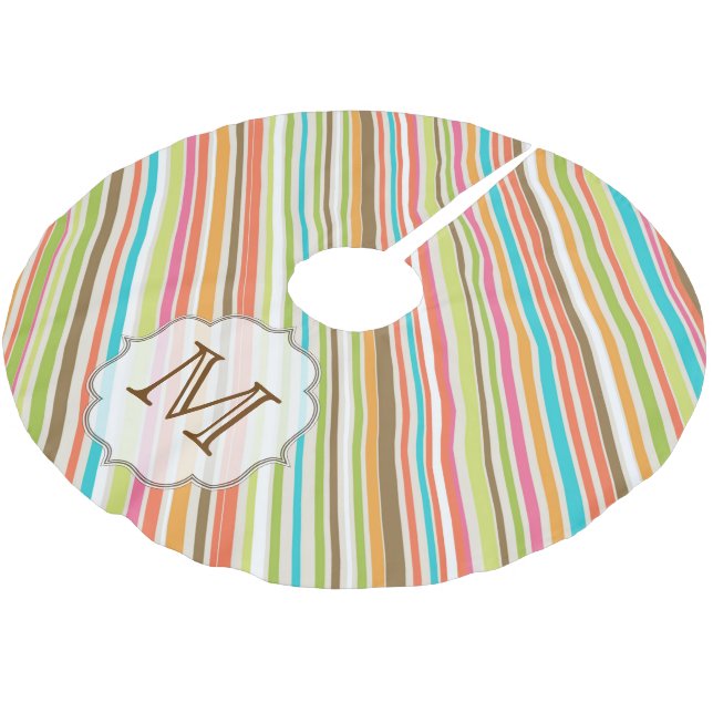 Multi Stripe Print Monogram Initial Tree Skirt (Angled)