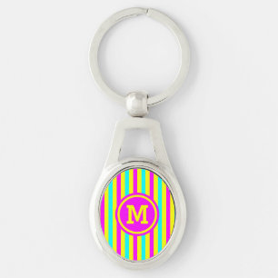 Multi Stripe Yellow Monogram Key Ring