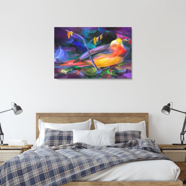 Multi Tri Colour Bird Canvas Print (Insitu (Bedroom))