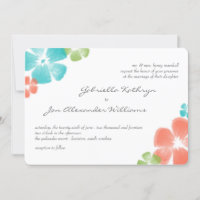 Multi Tropical Watercolor Flowers Wedding Invite