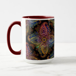 Multicilored Paisley on Black Background Mug