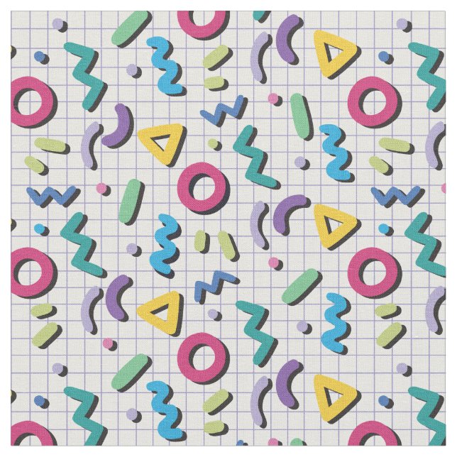 Multicolor 80s Memphis Pattern  Fabric (Close Up)