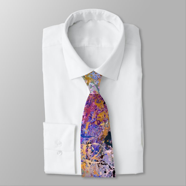Multicolor Abstract Holi Splatter Painting Tie (Tied)