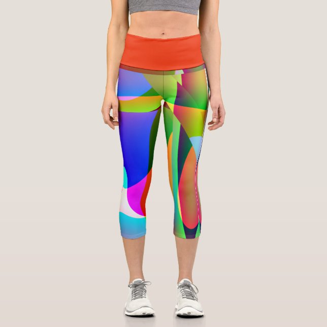 Multicolor Abstract Modern Design Capri Leggings (Front)