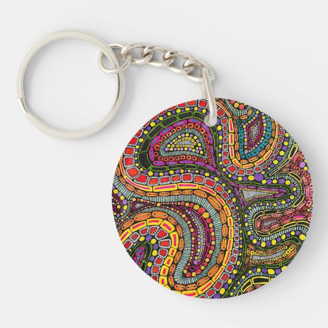 Multicolor Abstract Wavy Pattern Design Key Ring (Front)