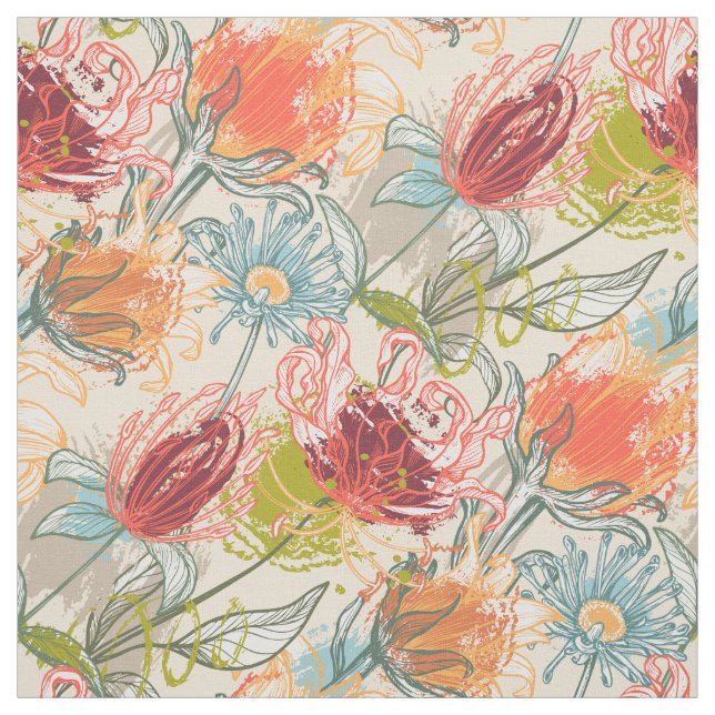 Multicolor African Abstract Floral Pattern Fabric (Swatch)