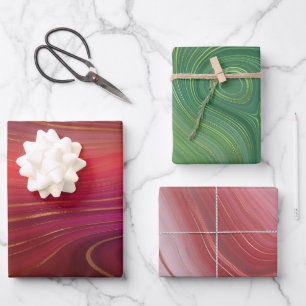 Multicolor Agate Marble Patterns with Gold Accents Wrapping Paper Sheet