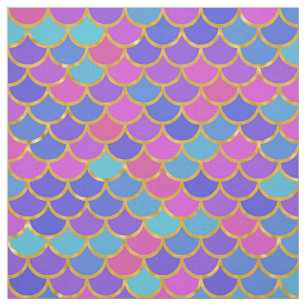 Multicolor and Gold Foil Mermaid Scales Fabric