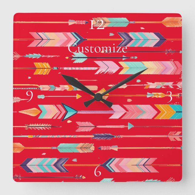 Multicolor Arrow Pattern Thunder_Cove Square Wall Clock (Front)
