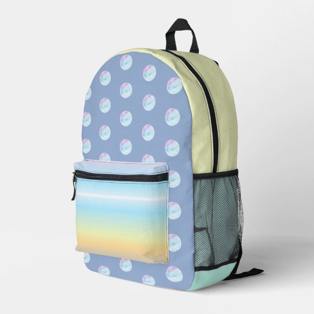 Multicolor artistic watercolor circles printed backpack (Back Corner Right)