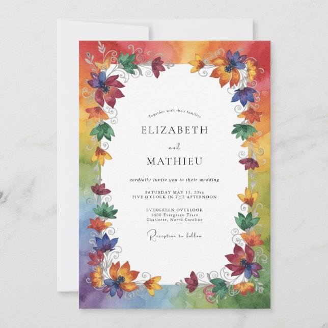 Multicolor Autumn Leaf Wedding Invitation (Front)