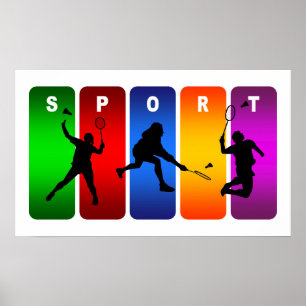 Multicolor Badminton Emblem Poster