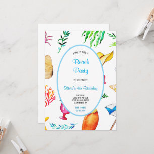 MULTICOLOR BEACH BIRTHDAY PARTY INVITATION 