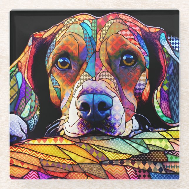 Multicolor Beagle Dog 178 Glass Coaster (Front)