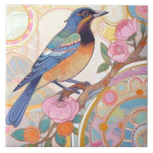 Multicolor Bird Rainbow Nature Flower Floral Ceramic Tile