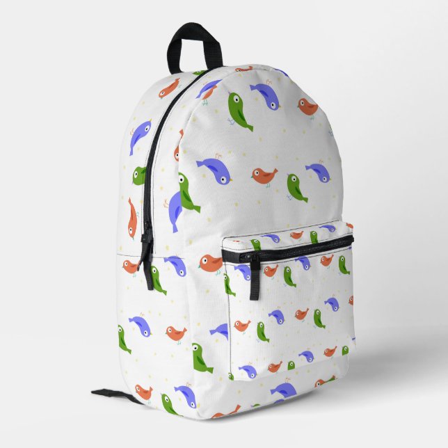 Multicolor birds printed backpack (Back Corner Left)